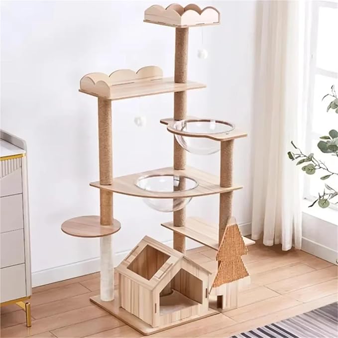 Large Outdoor Cat Tree Tower with Space Capsule, Strong Load-Bearing Frame & Modern Scratching Post