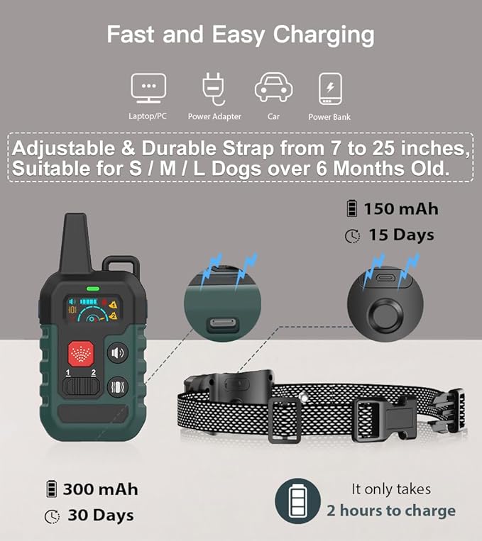 Citronella Dog Training Collar with Remote & 1* Spray Refill, 4 Modes Beep/Vibration/Spray/Spray Enhancement, Humane Safe Dog Bark Collar, Waterproof Spray Collar, Range 300M 【Only Work with Remote】