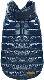 Blueberry Pet Cozy & Comfy Windproof Lightweight Quilted Fall Winter Glossy Dog Puffer Jacket in Navy Blue, Back Length 15.75", Size 14, Warm Coat for Medium Dogs