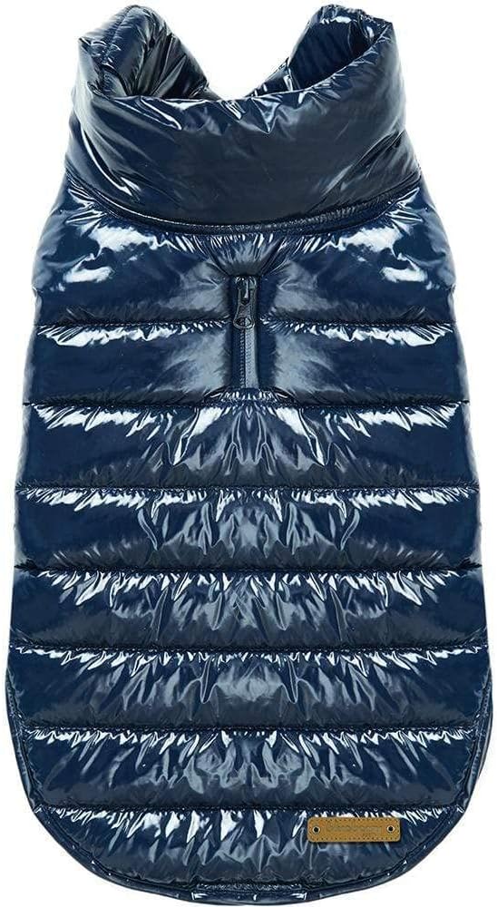 Blueberry Pet Cozy & Comfy Windproof Lightweight Quilted Fall Winter Glossy Dog Puffer Jacket in Navy Blue, Back Length 14", Size 12, Warm Coat for Small Dogs