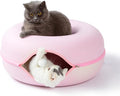 Peekaboo Cat Tunnel for Large Cats up to 30 lbs, Features A Jingle Ball, Removable and Washable Tunnel Bed, and a Cozy Donut Tunnel (Pink, 24 Inches)