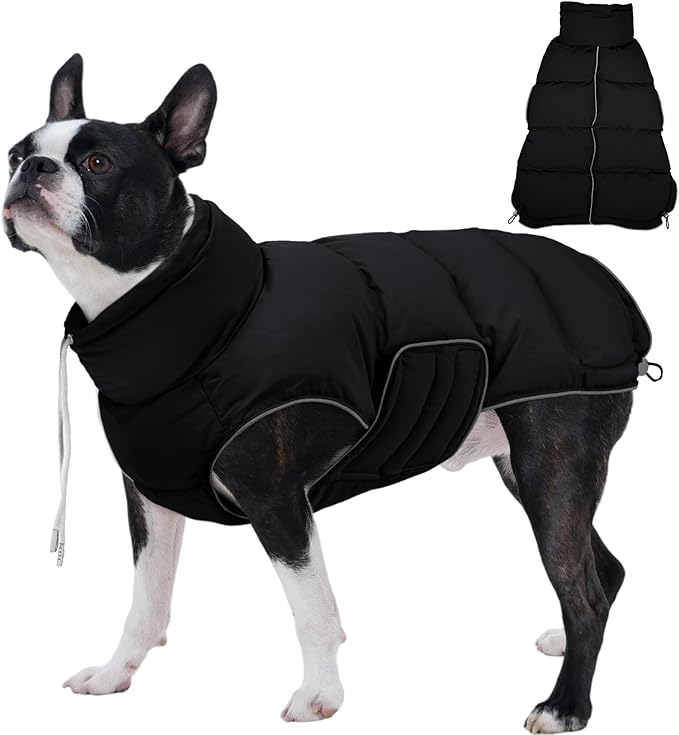 FUAMEY Dog Puffer Jacket for Small Dogs,Dog Cold Weather Coats Dogs Down Jackets Waterproof Pet Snowsuits Warm Puppy Winter Vest Turtleneck Pets Adjustable Jackets Coats Black S