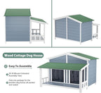 Ritsu Outdoor Dog House, Waterproof Dog Kennel, Wooden Indoor Dog House, Log Cabin Style with Porch,Elevated Floor, 2 Doors