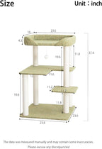 Cat Tree for Large Cat, Modern Senior Friendly Cat Tower with Wide Shelves Low Step, Cotton Scratching Posts, Super Sturdy Base, Cozy Perches, Interactive Toys (Linen Fabric Green 37.4-Inch)