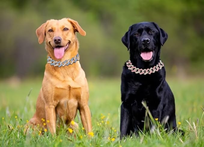 Pink Dog Chain Collar Diamond Cuban Link,Dog Necklaces Collar Rhinestone Bling Glitter Metal, Pet Jewelry for Puppy Small Medium Large Dogs (Pink 20inch)