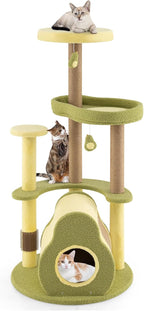 PETSITE 49-inch Avocado-Themed Cat Tree, Multi-Level Modern Cat Tower with Jute Scratching Posts, Cat Condo, Self Groomer Brush, and Dangling Toys, Cute Cat Tree Tower for Indoor Cats