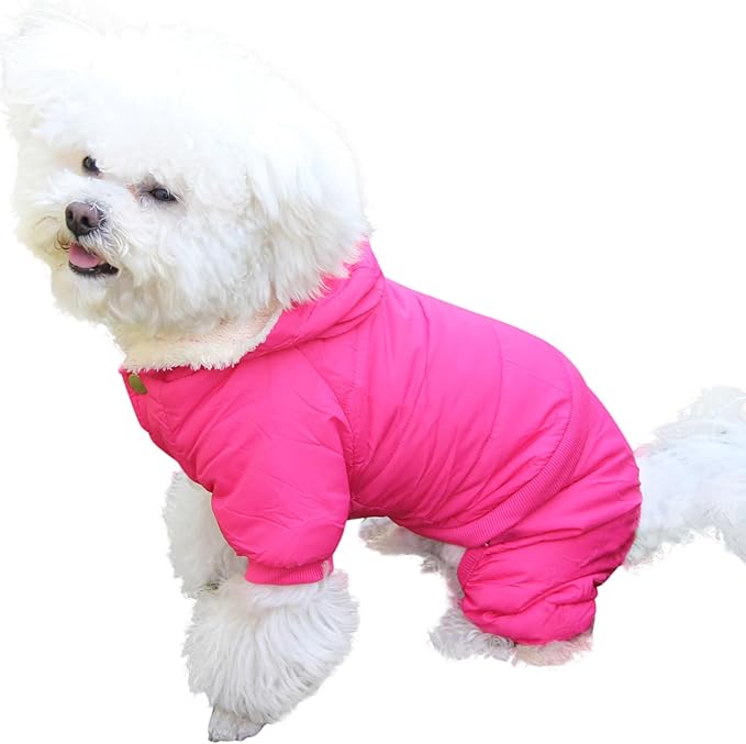 Fleece Lined Dog Coat with Detachable Hood and Detachable Hind Legs,Warm Puppy Jacket in Winter(Pink S)