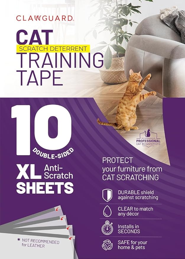CLAWGUARD Cat Training Tape Sheets – 10 XL (17x11.5 in) Double-Sided Anti Scratch Shields – Cat Scratch Furniture Protector for Sofa, Couch & Surfaces