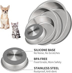 Taglory 2 Cup Stainless Steel Dog Bowls Set of 2 for Food and Water, Silicone Base Anti-Slip, Rust Resistant, Extra Thick Metal Dog Bowl for Cats and Puppies, 17oz, Gray