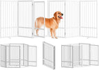 Full Metal Freestanding Dog Gate with Door, 32''Height Foldable Pet Dog Fence for Indoor & Outdoor, 6 Panels Extra Wide Free Standing TallDog Gates for Doorways,House,Stairs,Porch,Deck,Yard