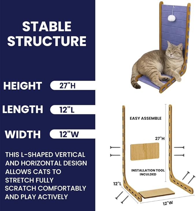 Felt Cat Scratchers for Large Cats | L Shape Horizontal & Verical Scratching Post | Felt + Wood | Light Blue