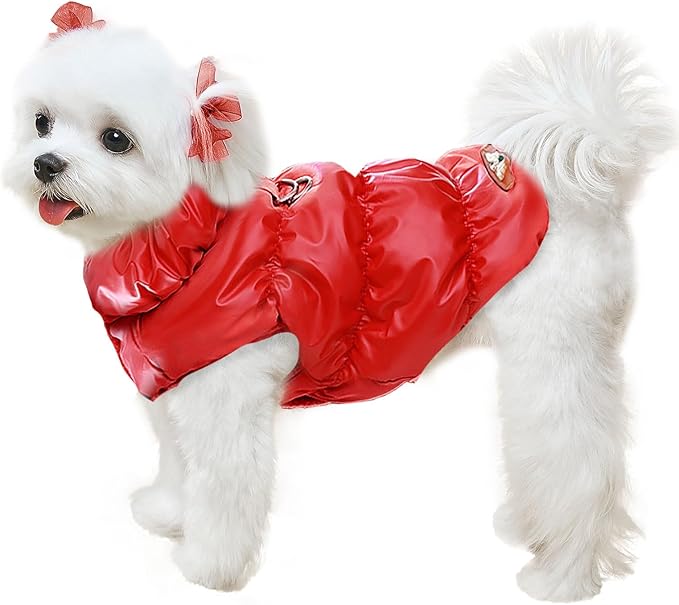 Winter Warm Dog Jacket for Small Medium Dogs Cat Cold Weather Coats with Harness Paded Dogs Fleece Vest Waterproof Windproof Dog Snow Jacket Pet Puppy Clothes (Red,XL)