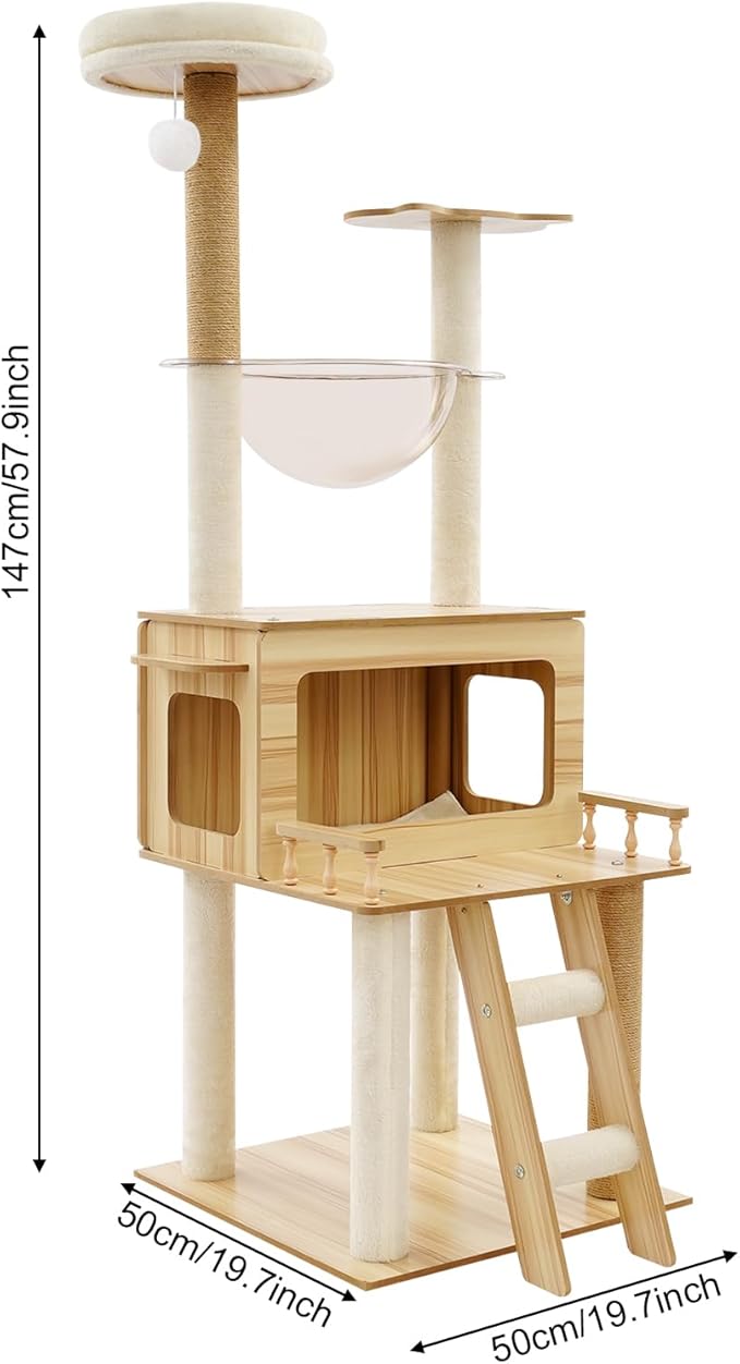67 Inch Cat Tree with Condo & Hammock, Multi-Level Cat Tower with Scratching Posts, Large Cat Climber with Plush Perch, Scratching Climbing Tower for Families, Pet Stores, Cat Coffee Bars