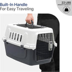 22 Inch Hard-Sided Plastic Dog Carrier 2 Door Travel Crate for Small Dogs Cats up to 22 lbs, Durable Handle, Security Lock Design, Gray
