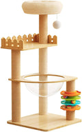 39.3” Wood Cat Tower with Sisal Scratching Post, Modern Cat Tree with Acrylic Bowl, Climbing Ladder & Hanging Ball Toy, Multi-Level Cat Activity Center (39.3 inch)