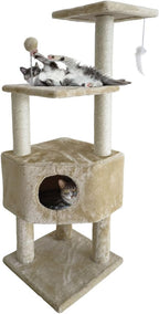 Furhaven Tiger Tough Cat Tree Soft Clubhouse Playground w/ Toys & Condo - Cream, One Size