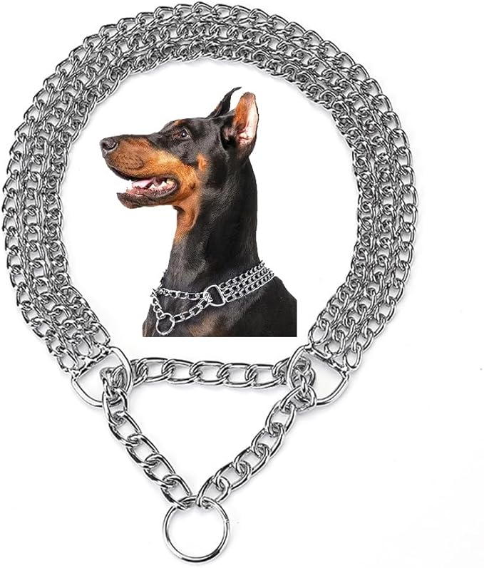 Silver Chain Dog Choke Collars for Large Dogs,Heavy Duty Metal Slip Choke Collar Martingale Collars Training Triple Row Chains Choker Collar for Small Medium Large Dog, D3mm