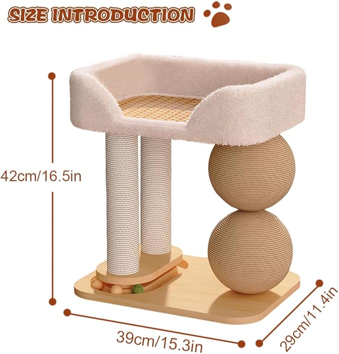 3-in-1 Small Cat Tree Tower, Small Cat Tower and Perch Bed, 16.5Inch Tall Cat Tree with 3 Sisal Scratching Posts and Ball Track Toy for Kittens and Indoor Cats