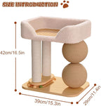 3-in-1 Small Cat Tree Tower, Small Cat Tower and Perch Bed, 16.5Inch Tall Cat Tree with 3 Sisal Scratching Posts and Ball Track Toy for Kittens and Indoor Cats