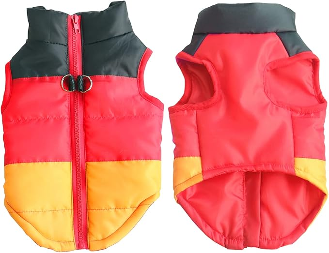 Idepet Pet Dog Cat Coat with Leash Anchor Color Patchwork Padded Puppy Vest Jacket Teddy Chihuahua Costumes Pug Cloth XS S M L (Large (Pack of 1), Yellow)