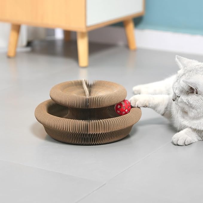 Kitty Curls Cat Toy Kurlz, Interactive Scratch Pad, Foldable Accordion,Recyclable Scratcher with Ball (Pink)