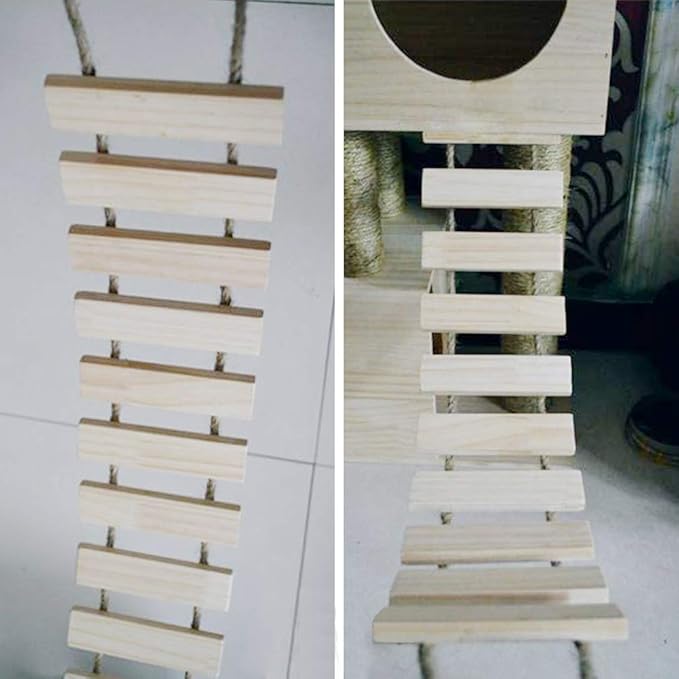 La La Pet Wood Cat Bridge Ladder Perch Hammock Mod Shelf Board Climber Tower Condo Kitty Activity Furniture(55.12 x 9.84)