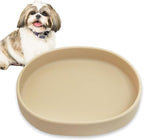 BNOSDM Silicone Dog Food Plate Shallow Dog Bowl Flat Cat Dish 1 Pack Small Puppy Plates for Small Dogs and Cats Whisker Fatigue Pet Feeding Bowls for Dry and Wet Food (Beige)