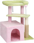 27.5in Cat Tree, Multi-Level Cat Tower with Scratching Post and Pad, Cozy Condo, Padded Top Bed for Kittens and Indoor Cats (Pink)