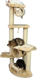 Cat Tree - 36x32x74 - Sisal & Faux-Fur - Tunnel, Toy & Perches - Beige
