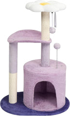 Cat Tree, 33" Multi-Level Cloud Cat Tree Tower with Cozy Padded Bed & Large Condo for All Sized Cats, Featuring Scratching Posts, Viewing Perch & Toys, Stable Small Cat Tower (Green)