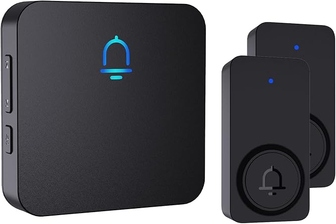 SECRUI Doorbell, 2 Button Wireless Doorbell with 1000ft Range, Adjustable Volume, Waterproof Design, Hassle-Free Installation, 32 Melodies, Black