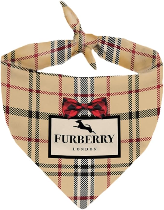 Dog Bandana Furry Plaid Designer Fashion Clothes Scarf kercheif for Small Medium and Large Dogs. Funny Parody Gift for Girl or boy Dog Soft Durable Fabric, Adjustable tie-on Style Triangle