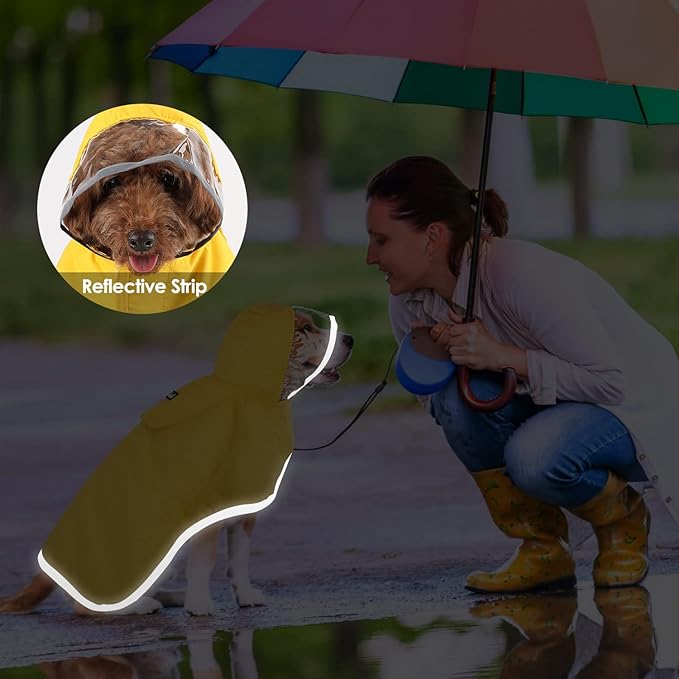 SlowTon Dog Raincoat, Adjustable Dog Rain Jacket Clear Hooded Double Layer, Waterproof Poncho with Reflective Strip Straps and Storage Pocket for Small Medium Large Dogs(XXL)