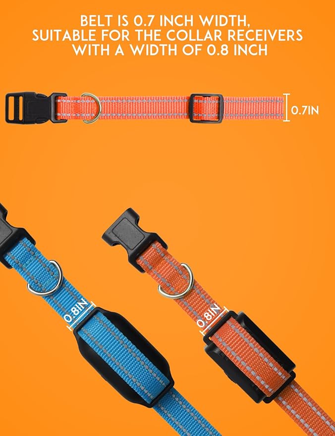 PaiPaitek Dog Collar Replacement Strap, 3/4 x 27 Inch, Reflective Nylon with Metal D-Ring, Compatible with Multiple Training Shock Collars, 2 Pack
