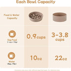 Ceramic 0.9 Cup Raised Slow Feeder Dog Bowl Set, Elevated 6.1inch Slow Dish and 6.1inch Water Bowl with Wooden Stand for Small Dogs (2 x Brown Coffee+ Stand)