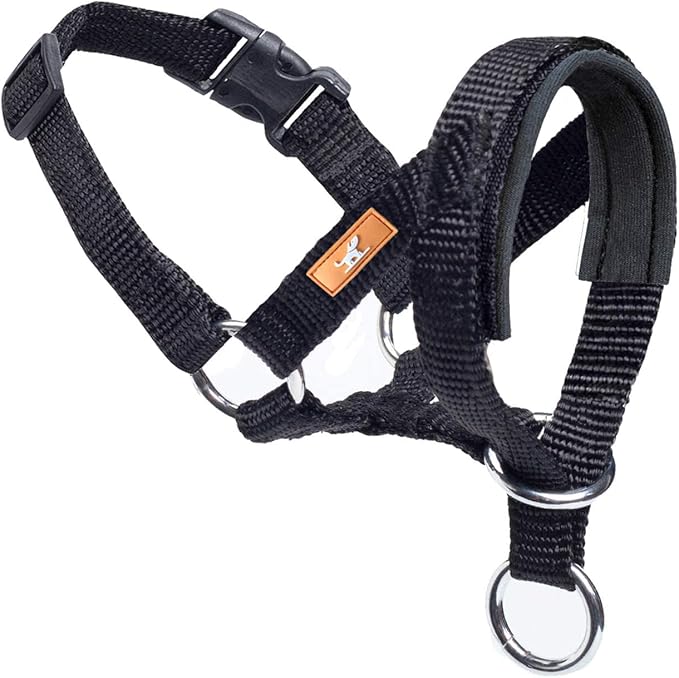 Dog Head Collar, Fabric Padded Head Collar for Dogs to Prevent Pulling, Adjustable Dog Head Harness (L,Black)