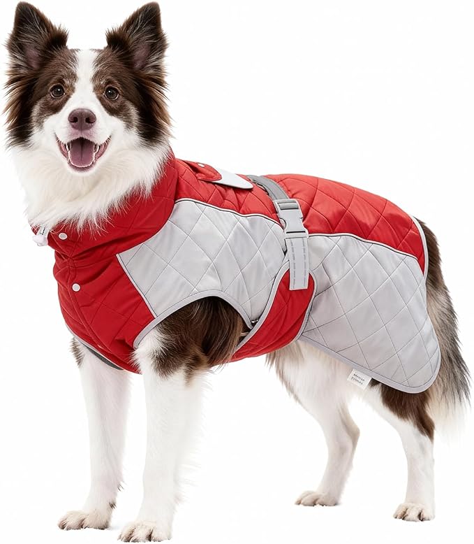 Dog Coat Dogs Jacket Waterproof Reflective Adjustable Dog-Winter Coats for Small/Medium/Large Dogs Dachshund Coat-(Red, X-Small)