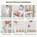 COMOMY 30" Tall Baby Gate for Stairs Doorways, Fits Openings 29.5" to 43.3" Wide, Auto Close Extra Wide Dog Gate for House, Pressure Mounted Easy Walk Through Pet Gate with Door, White
