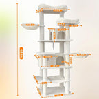 Plush Cat Tower for Indoor Cats, Large Cat Tree Tower, 68 Inch Multi-Level Cat Climbing Stand with Condos, Hammock, Sisal Scratching Posts, Plush Perches and Hanging Toy (Beige)