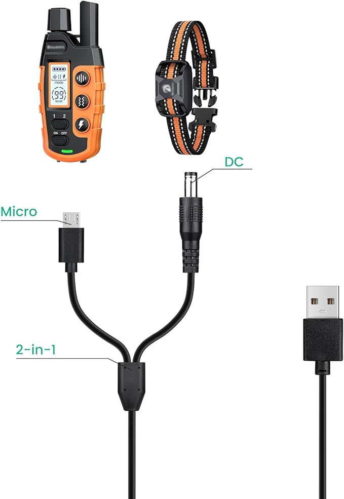 Dog Shock Collar Charger Cord for Bousnic Dog Training Collar RS2 and RS2B, 2-in-1 USB Bark Collar Charging Cable for Dogs