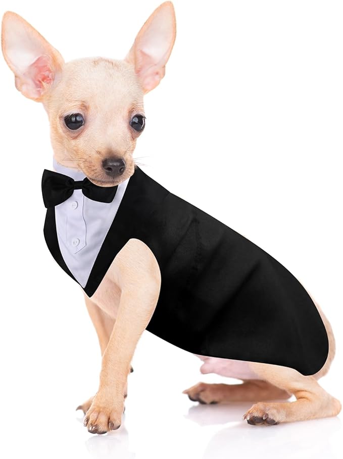 Weewooday Dog Tuxedo and Bandana Set Dogs Formal Tuxedo Pet Wedding Party Suit Wedding Bow Tie Shirt for Birthday Costumes(Cute Style,S)