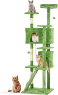 Cat Tree 69.3 inches Cat Tower for Indoor Cats Cat House with Replaceable and Removable Dangling Ball Cat Trees and Towers with Funny Toys, Green