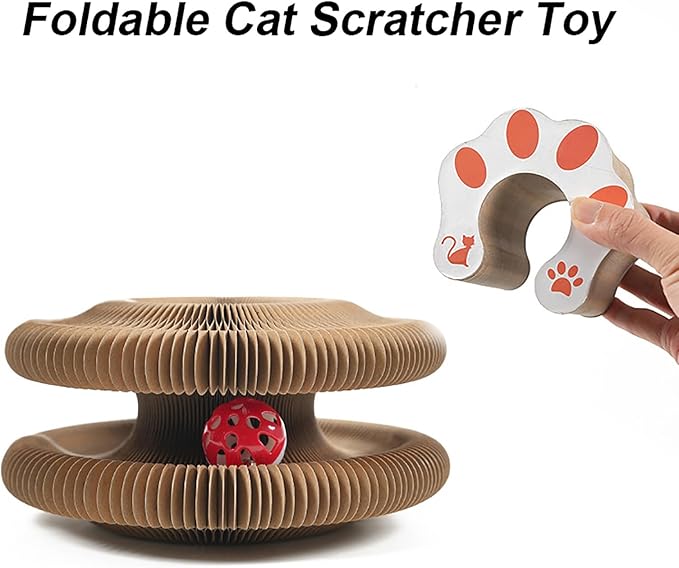 Kitty Curls Cat Toy, Magic Organ Cat Interactive Scratcher Cardboard with Bell Ball, Foldable & Changeable Accordion Shape Exercise Anxiety Relief Toy for Indoor Cats (1PCS)