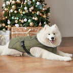 EMUST Dog Cold Weather Coats, Fleece Lining Small/Medium/Large Dog Jacket for Winter, Warm Waterproof Pet Winter Clothes for Large Dogs, Green, XL