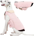 Kuoser Large Dog Coat, Cold Weather Reflective Waterproof Dogs Jacket with Warm Fleece Lining, Turtleneck Dog Winter Coat with Zipper, Doggy Snow Jacket Pet Coats for Small Medium Large Dogs, Pink XL