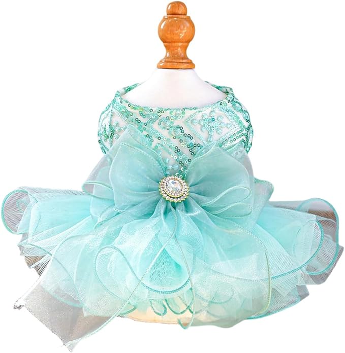 Furbabycare® Elegant Sweet Puppy Dog Blingbling Princess Skirt Pet Dog Lace Cake Camisole Tutu Dress A-Green X-Small