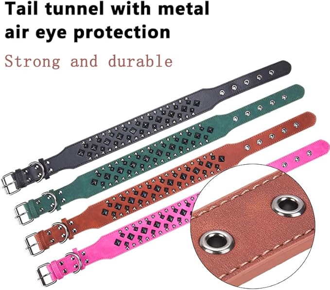 Premium Faux Leather Spiked Dog Collar with Square Studs: Stylish and Durable Design, Comfortable Fit for Small, Medium, & Large Dogs - Ideal for Everyday Walks, Training Brown L