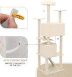 Athena Collection Cat Tree, 77 Inch Cat Tower for Indoor Cats, Multi-Level Cat Tree Tower Activity Center with 2 Cat Condo & Cat Scratching Post & Dangling Ball, Tall Cat Tree, Beige