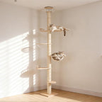 Floor to Ceiling Cat Tree 110-118 Inches Adjustable, Tall Cat Tower with 6 Sisal Scratching Posts & Triple Bolt Lock, Multi-Level Cat Activity Center for Large Indoor Cats