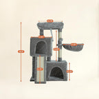 35.8-inch Cat Tree with Double Cat Beds & Hammock, Plush Perch Scratcher with Comfort Sleep Platform and Toy Ball for Indoor Cats (Grey)